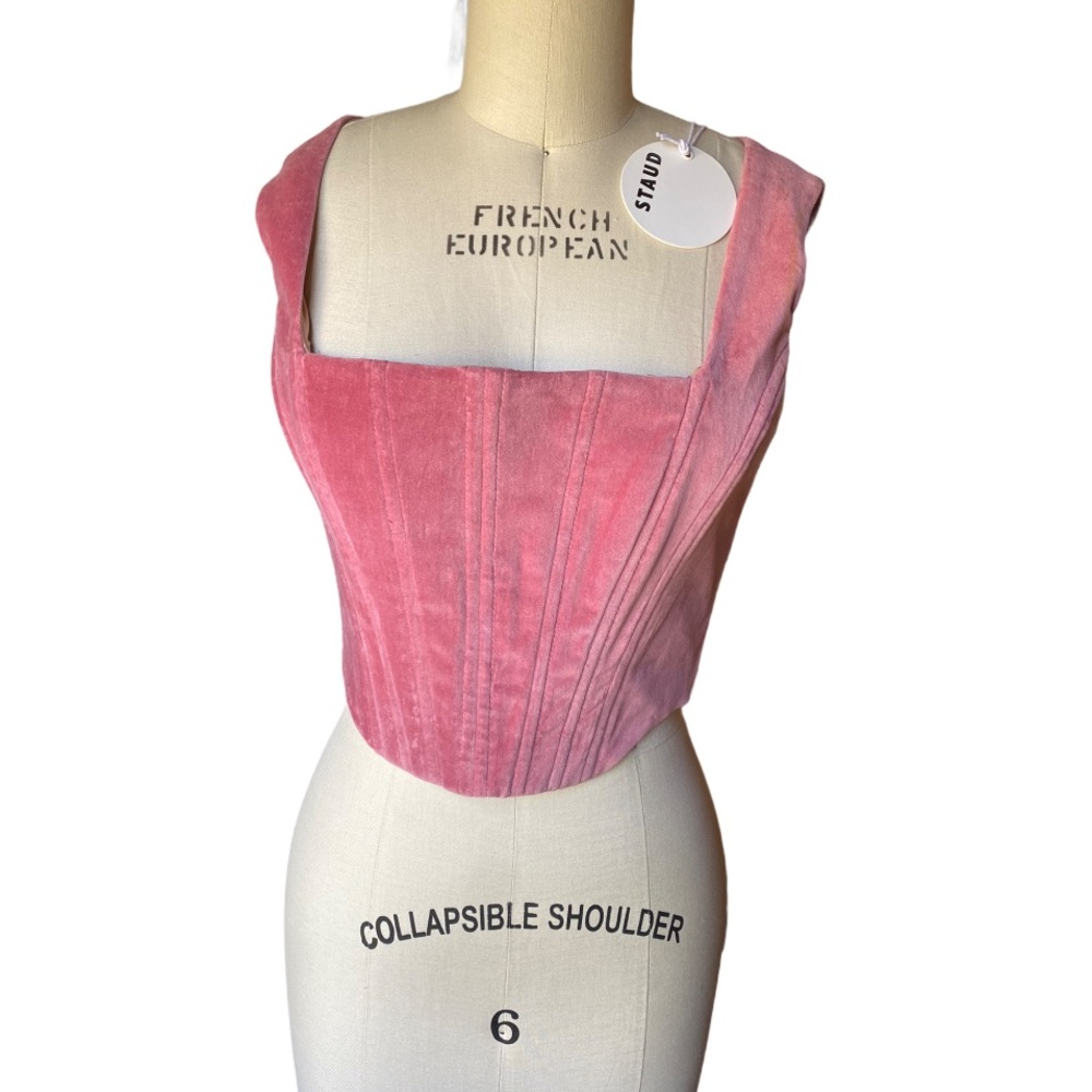 STAUD PINK SUEDE BUSTIER TOP